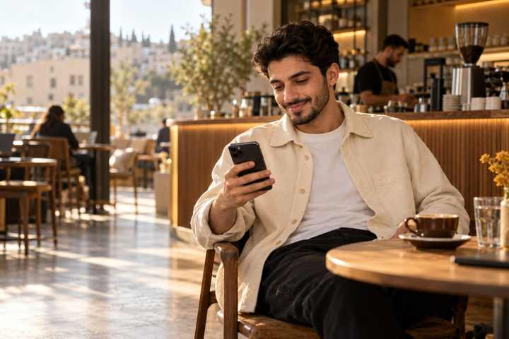 زبون بكافيه بيشوف تنبيه طلبه على جواله